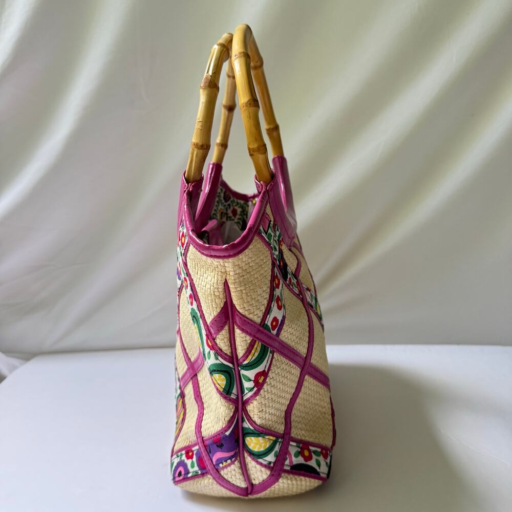 Vera Bradley Viva La Vera Bamboo Handle Straw Purse Medium Tote Handbag Retired - Picture 2 of 13
